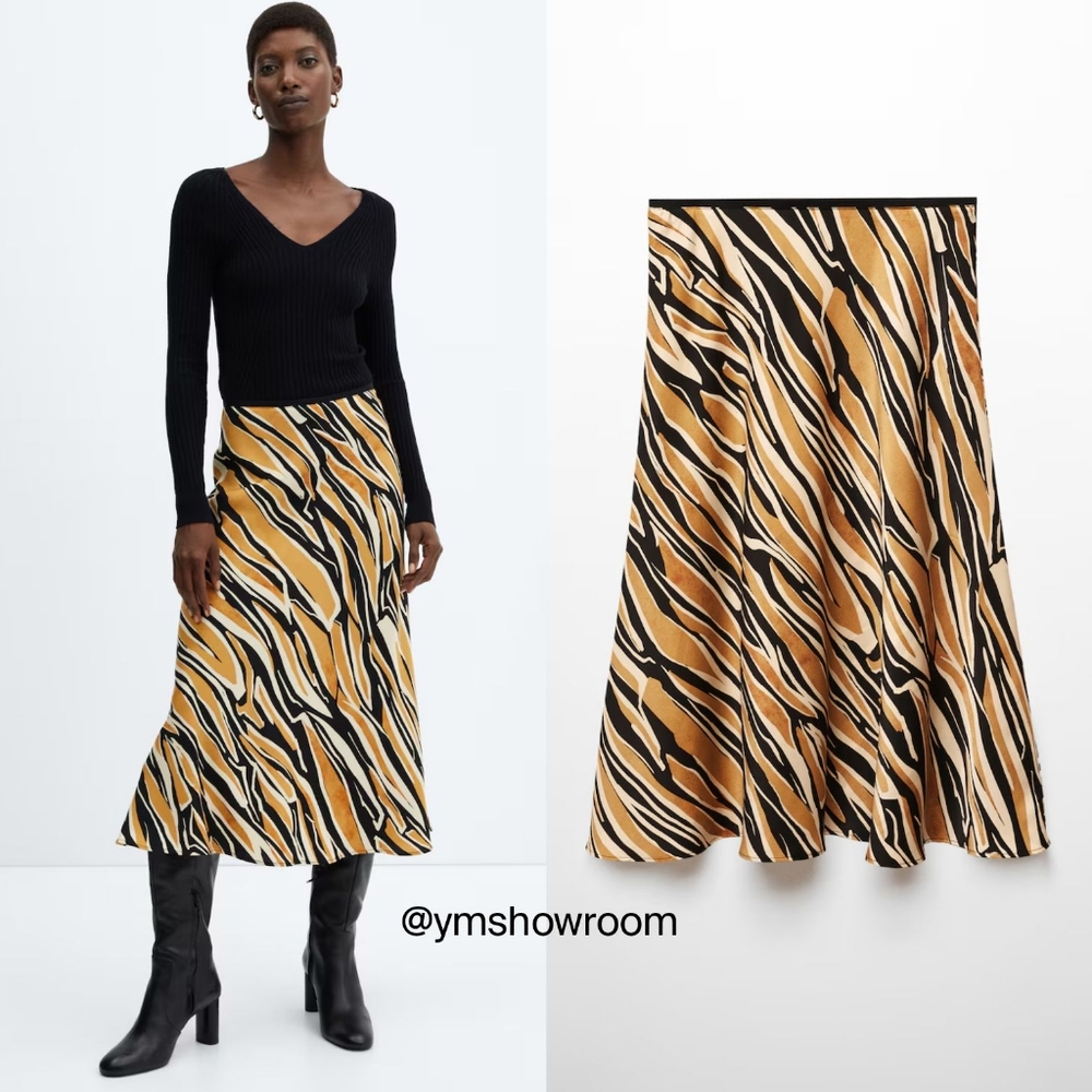 MANGO printed satin skirt